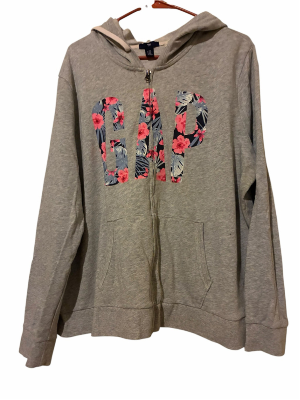 Women's Gap Gray Floral Full-Zip Hoodie Plus XXL